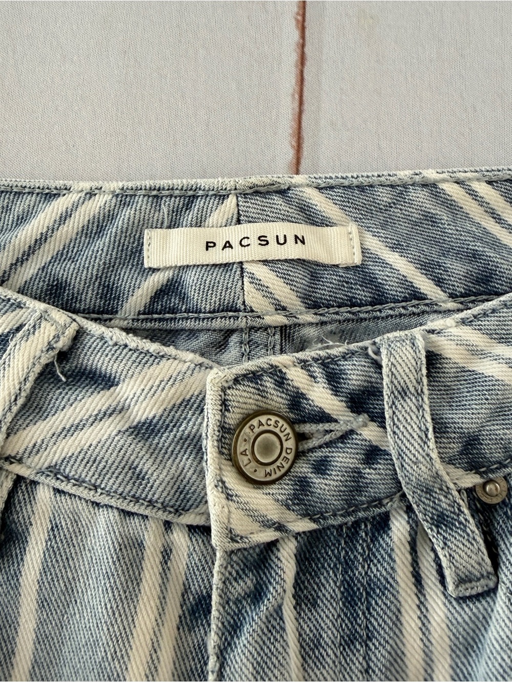 PacSun Mom Jeans Size 23 Blue White Striped High Rise Straight Leg Denim - Picture 6 of 11